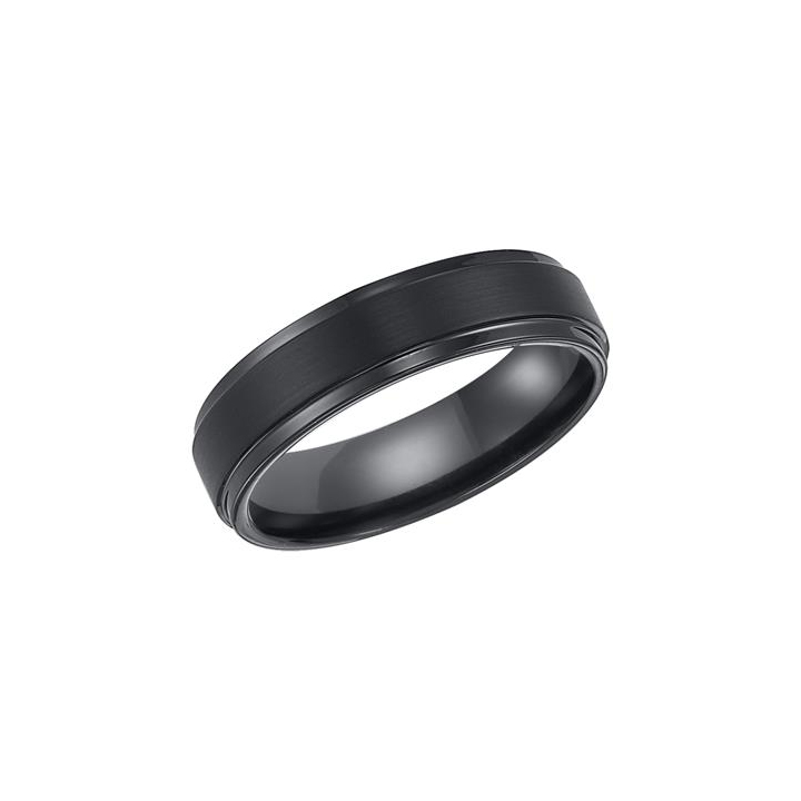 Black Tungsten 6mm Comfort Fit Step Edge Satin Wedding Band, Size 9