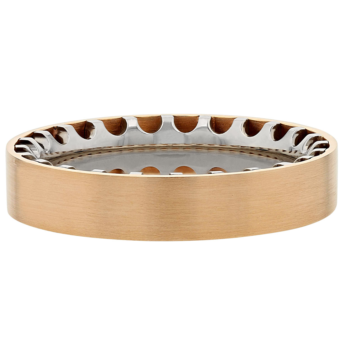 Furrer-Jacot Rose & White Gold Satin Wedding Band with Cutout Pattern Interior, Size 10