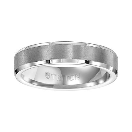 Tungsten Satin Center Beveled Edge 5 mm Comfort Fit Wedding Band, Size 13.5
