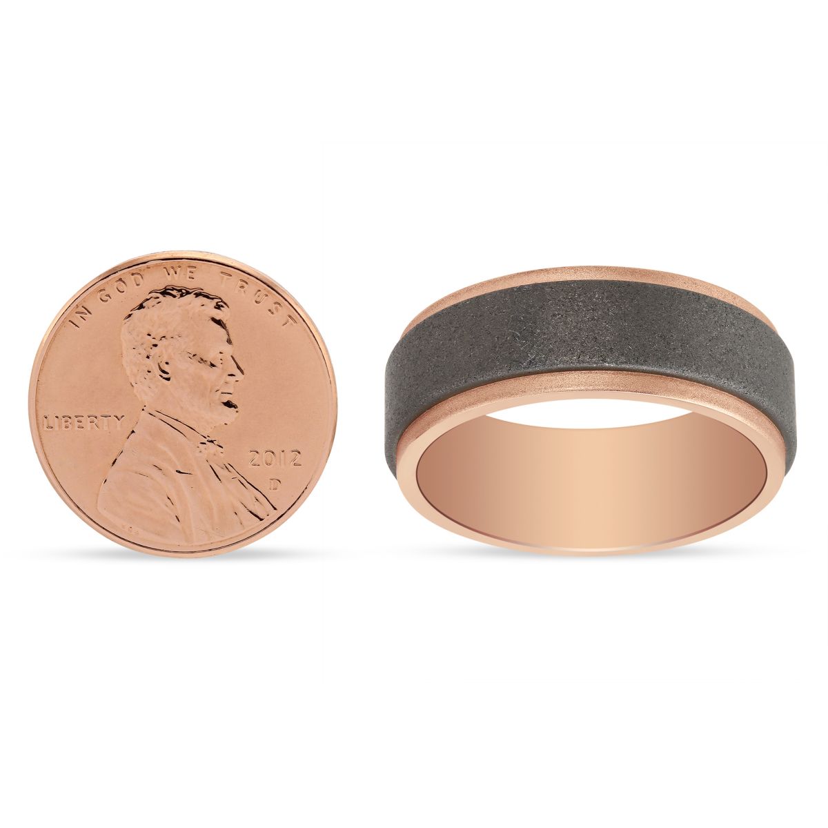 Rose Gold & Tungsten 8mm Matte Finish Step Edge Wedding Band, Size 9.5