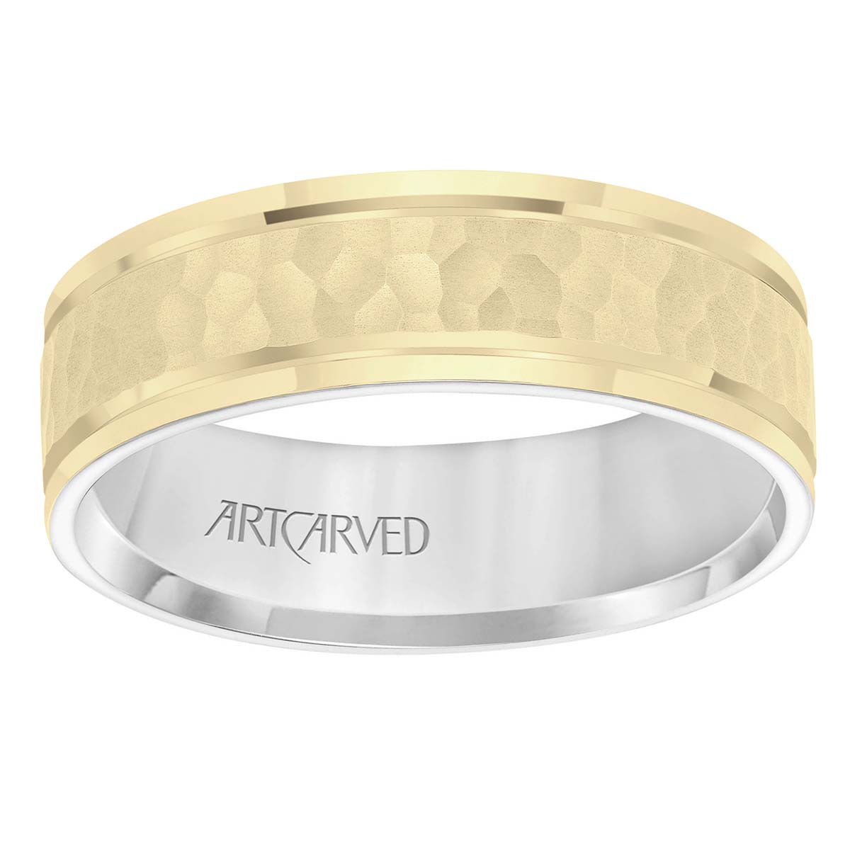 ArtCarved Yellow & White Gold 6.5 mm Hammered Wedding Band
