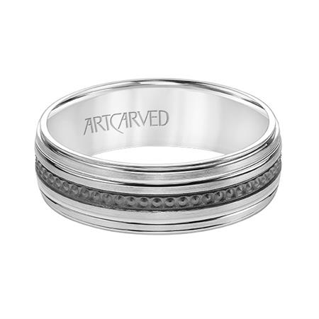 Artcarved 14k White Gold Black Rhodium 7 Mm Engraved Wedding Band
