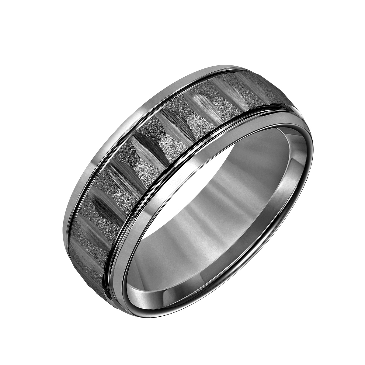 Grey Tungsten Grooved Pattern Sand Finish 8 mm Comfort Fit Wedding Band, Size 9