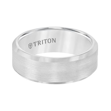 White Tungsten Satin Center Beveled Edge 8 mm Comfort  Fit Wedding Band, Size 10.5