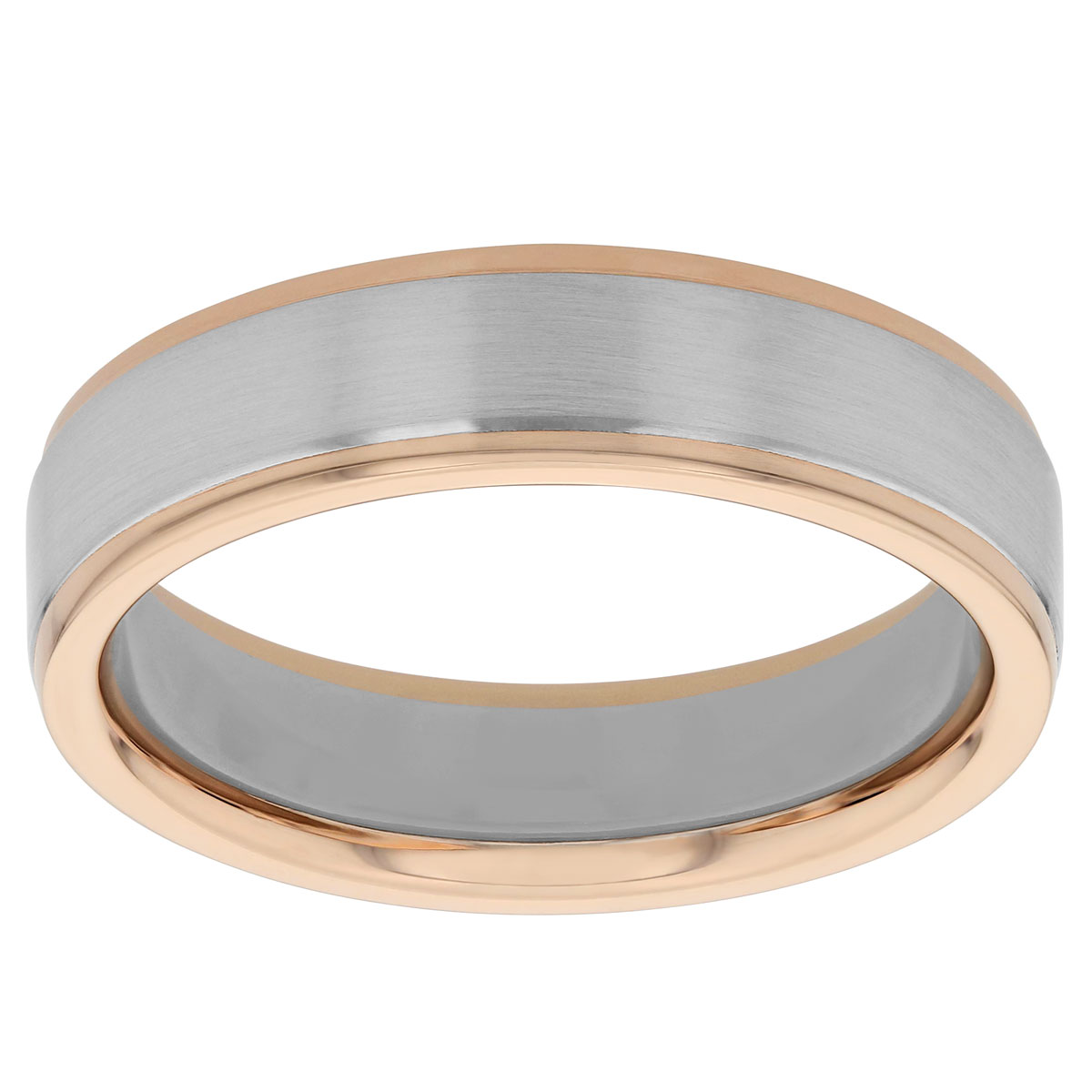Furrer-Jacot Platinum & Rose Gold Satin Center Grooved 6 mm Wedding Band, Size 10