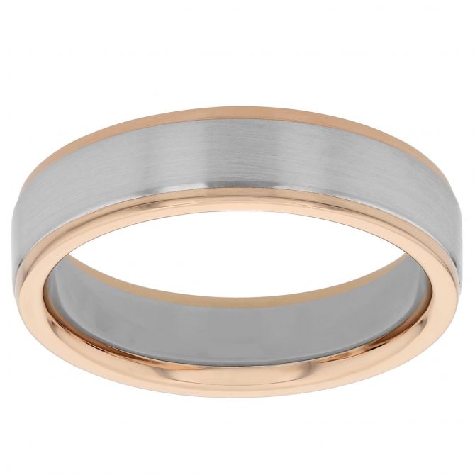 Furrer-Jacot Platinum & Rose Gold Satin Center Grooved 6 mm Wedding Band, Size 10