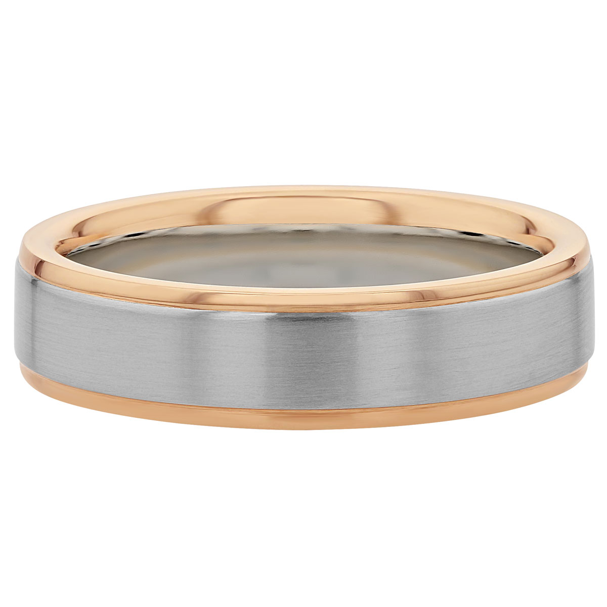 Furrer-Jacot Platinum & Rose Gold Satin Center Grooved 6 mm Wedding Band, Size 10