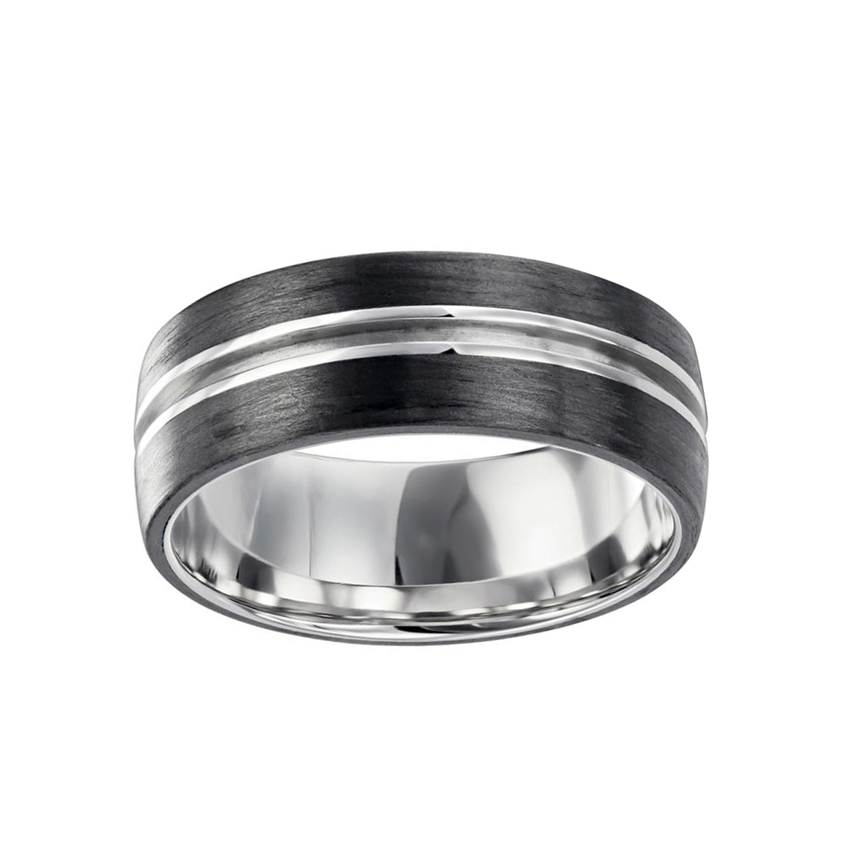 Furrer-Jacot White Gold & Black Carbon Fiber Groove 8 mm Wedding Band, Size 9.5
