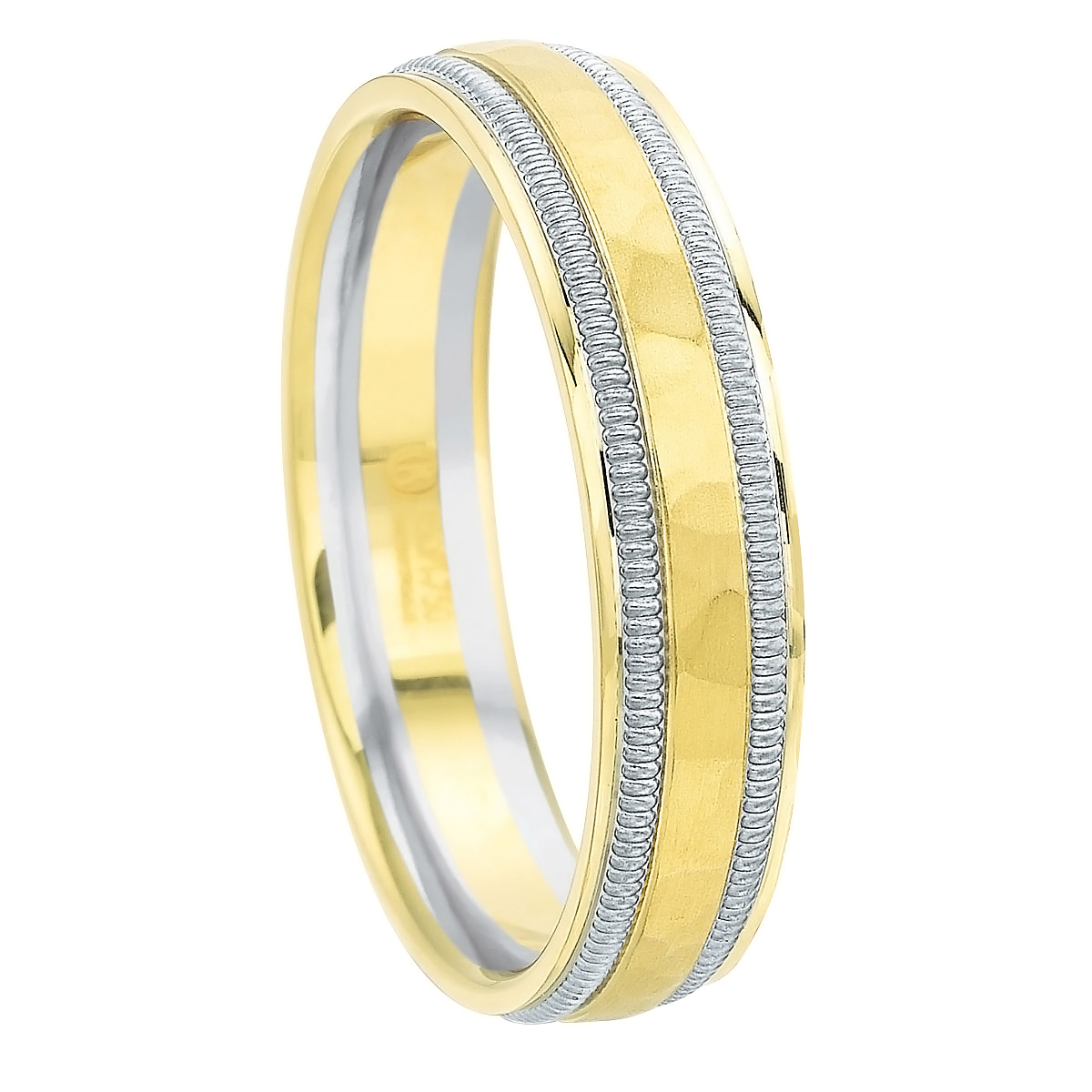 Two Tone 5 mm Hammered Wedding Band with Coin Edge, Size 12