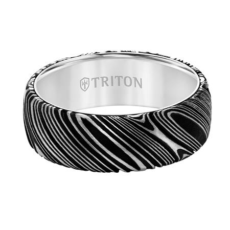 Tungsten & Damascus Steel Patterned 8 mm Wedding Band, Size 10