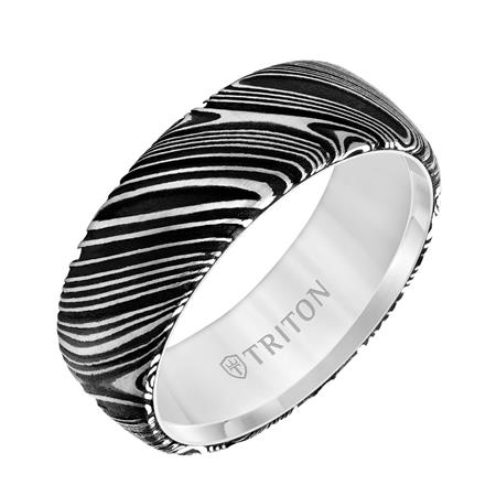 Tungsten & Damascus Steel Patterned 8 mm Wedding Band, Size 10