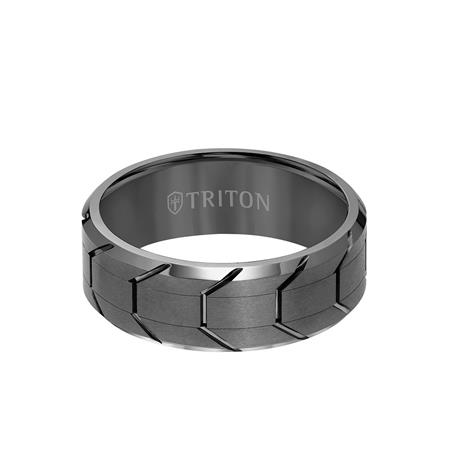 Grey Tungsten Tread Pattern 8 mm Wedding Band, Size 12