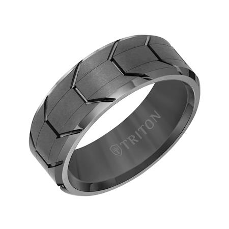 Grey Tungsten Tread Pattern 8 mm Wedding Band, Size 12