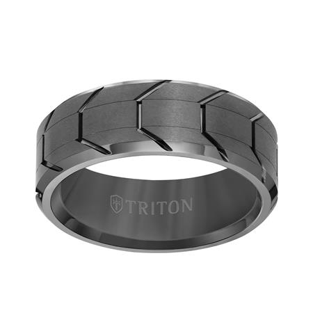 Grey Tungsten Tread Pattern 8 mm Wedding Band, Size 12