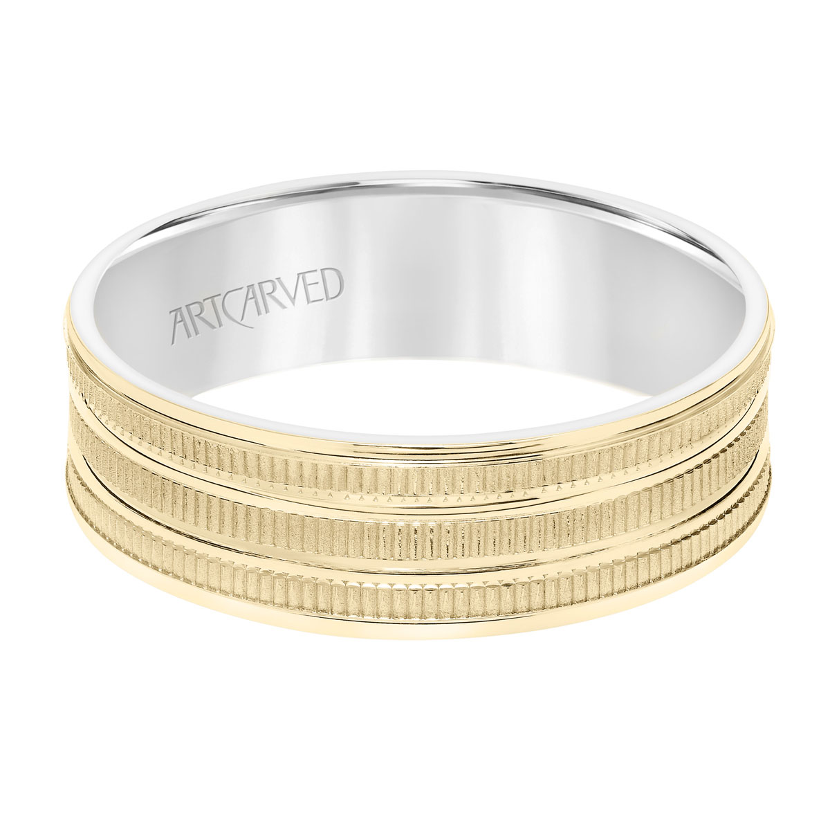 ArtCarved Two Tone 3 Row Coin Edge Wedding Band, Size 10