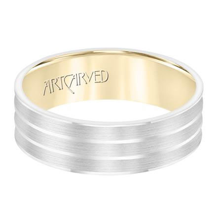 ArtCarved Two Tone 3 Row Satin Grooved 6.5 mm Wedding Band, Size 10