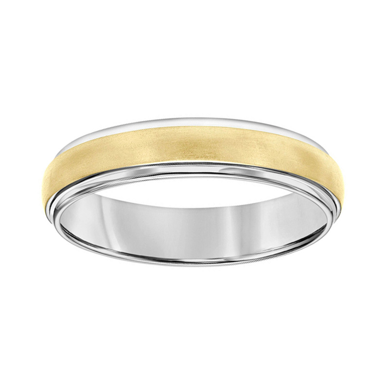 Yellow Gold Satin Center 5 mm Wedding Band with White Gold Step Edge, Size 10