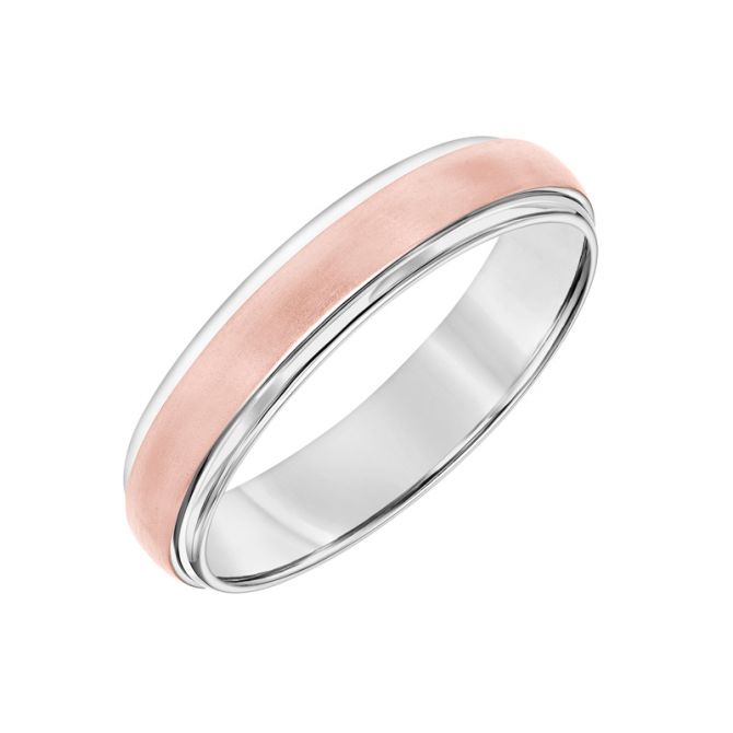 Rose & White Gold 7 mm Wedding Band with Satin Center, Size 10