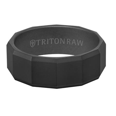 Black Tungsten & DLC Sandblast Finish Faceted 8 mm Wedding Band, Size 10