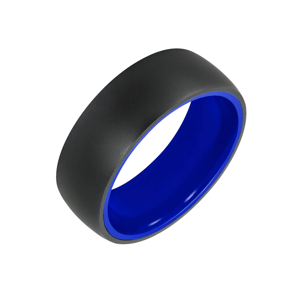 Black Tungsten, DLC, & Blue Ceramic 8 mm Wedding Band, Size 10
