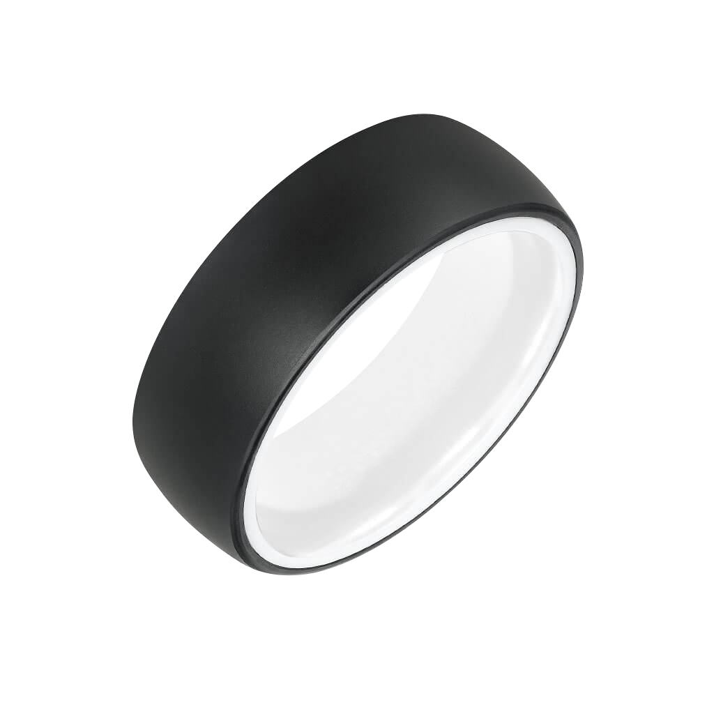 Black Tungsten, DLC, & White Ceramic 8 mm Wedding Band, Size 10