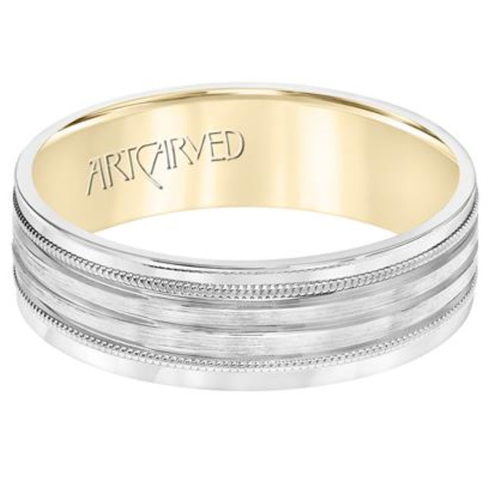 ArtCarved Two Tone 4 Row Grooved 6 mm Wedding Band with Coin Edges, Size 10