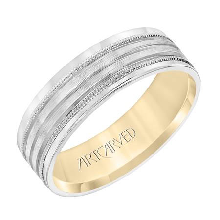 ArtCarved Two Tone 4 Row Grooved 6 mm Wedding Band with Coin Edges, Size 10