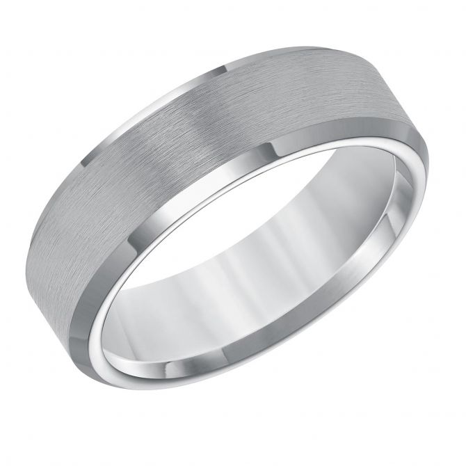 Tungsten Comfort Fit Satin Beveled 7 mm Wedding Band, Size 9