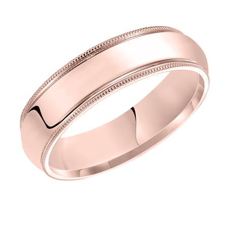 Rose Gold Milgrain Edge 6 mm Comfort Fit Wedding Band, Size 10.5