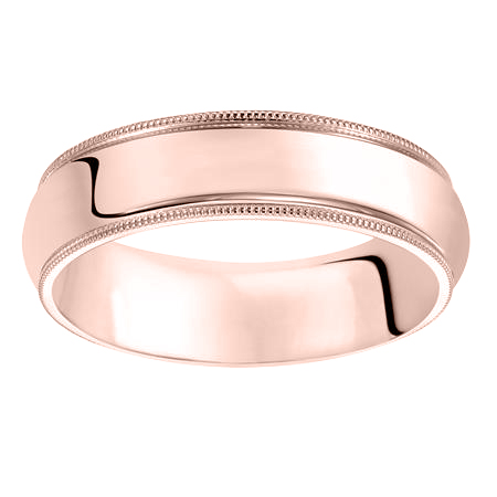 Rose Gold Milgrain Edge 6 mm Comfort Fit Wedding Band, Size 10.5