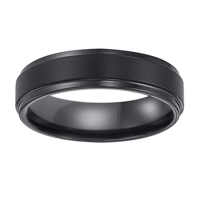 Black Tungsten Satin Center 6 mm Comfort Fit Wedding Band, Size 9.5