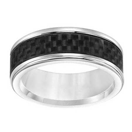 Black Tungsten & Carbon Fiber Woven Pattern 6 mm Wedding Band, Size 9