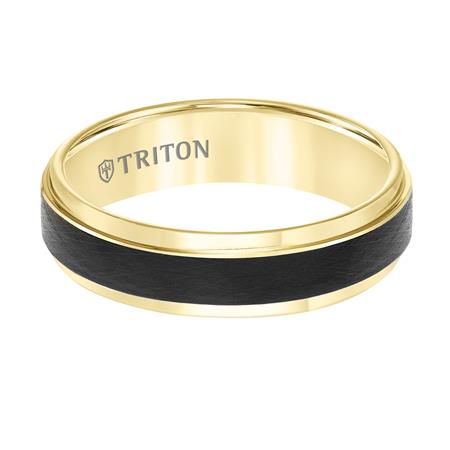 Black Tungsten & Yellow Tone Crystalline Texture Center 6 mm Wedding Band, Size 10