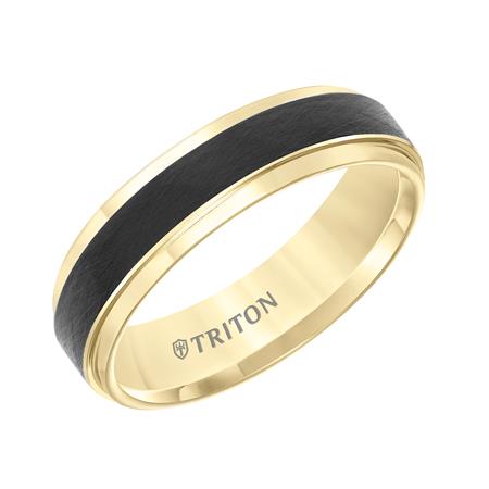 Black Tungsten & Yellow Tone Crystalline Texture Center 6 mm Wedding Band, Size 10