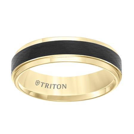 Black Tungsten & Yellow Tone Crystalline Texture Center 6 mm Wedding Band, Size 10