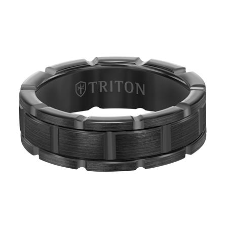 Black Tungsten & DLC Notched Brick Pattern 7 mm Wedding Band, Size 10
