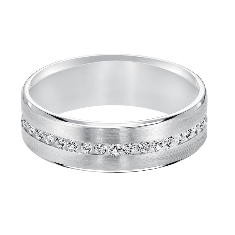 6.5 mm Diamond Channel Set Wedding Band with Satin Finish in White Gold, Size 10