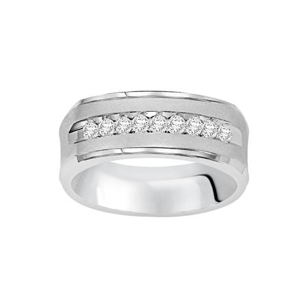 Diamond Channel 7 mm Wedding Band in Matte White Gold, Size 10