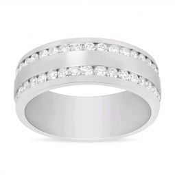 14K White Gold 8mm 2 Row Channel Set Diamond Wedding Band, Size 10