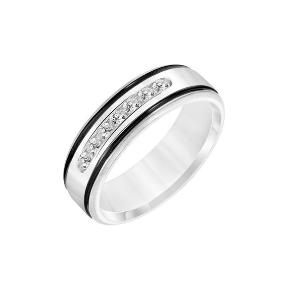 14K White Gold Diamond Channel 7mm Comfort Fit Wedding Band, Size 10