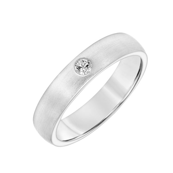 White Gold Satin Wedding Band with Flush Set Diamond, Size 10