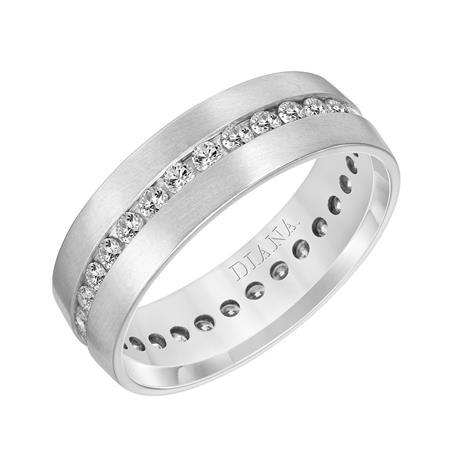 Diamond Channel Set 7 mm Eternity Band in Satin White Gold, Size 9
