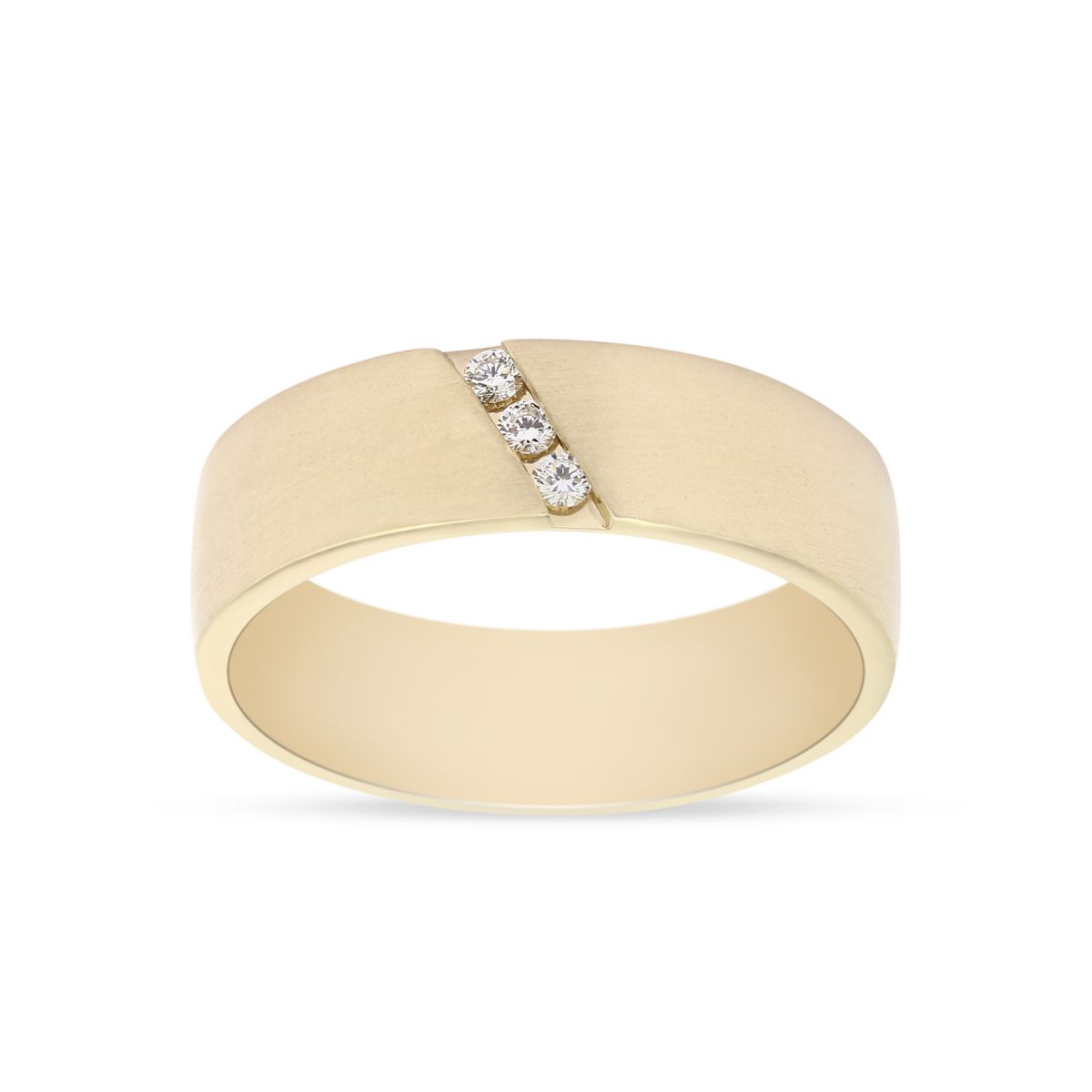 Yellow Gold 6.5mm Comfort Fit Diagonal Channel Set Diamond Wedding Band, Size 10