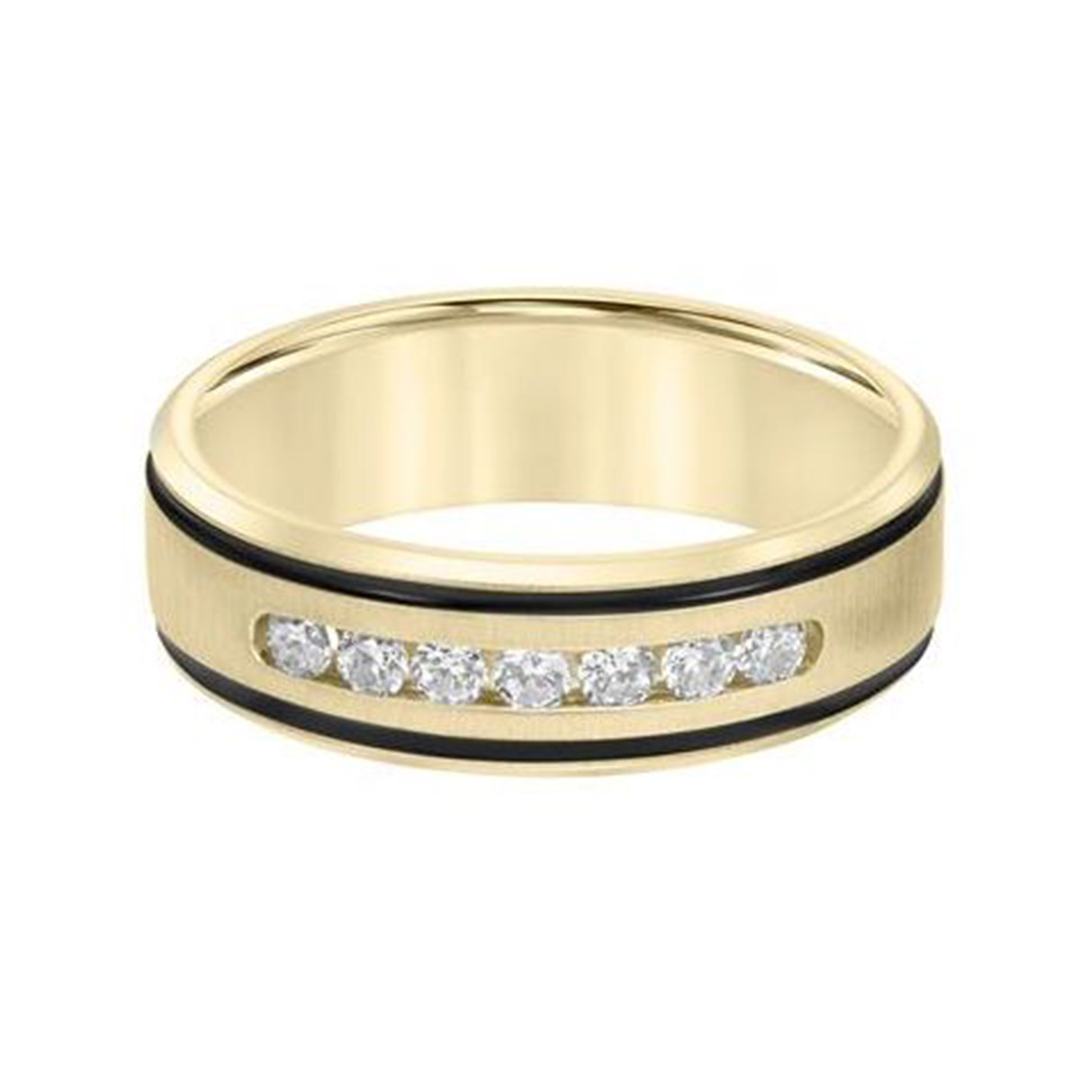 Yellow Gold Diamond Channel 7mm Comfort Fit Wedding Band, Size 10