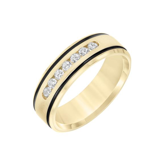 Yellow Gold Diamond Channel 7mm Comfort Fit Wedding Band, Size 10