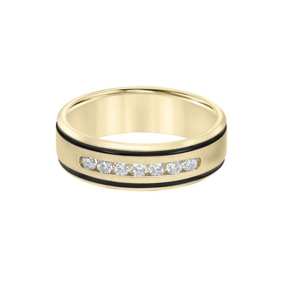 Yellow Gold Diamond Channel 7mm Comfort Fit Wedding Band, Size 10