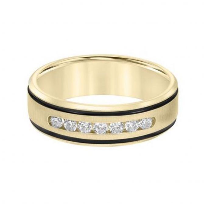 Yellow Gold Diamond Channel 7mm Comfort Fit Wedding Band, Size 10