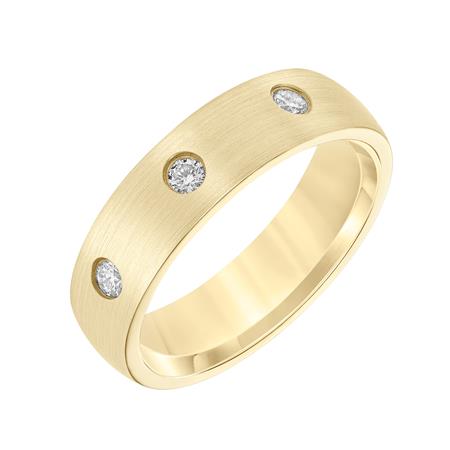 Diamond 3 Stone Flush Set Wedding Band in Satin Yellow Gold, Size 10
