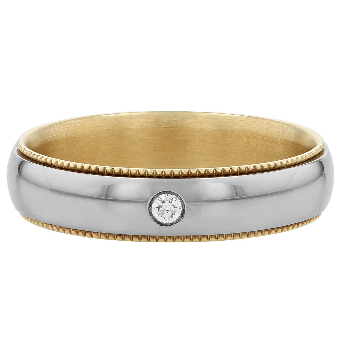Furrer-Jacot Palladium & Yellow Gold Diamond Wedding Band with Coin Edge, Size 10
