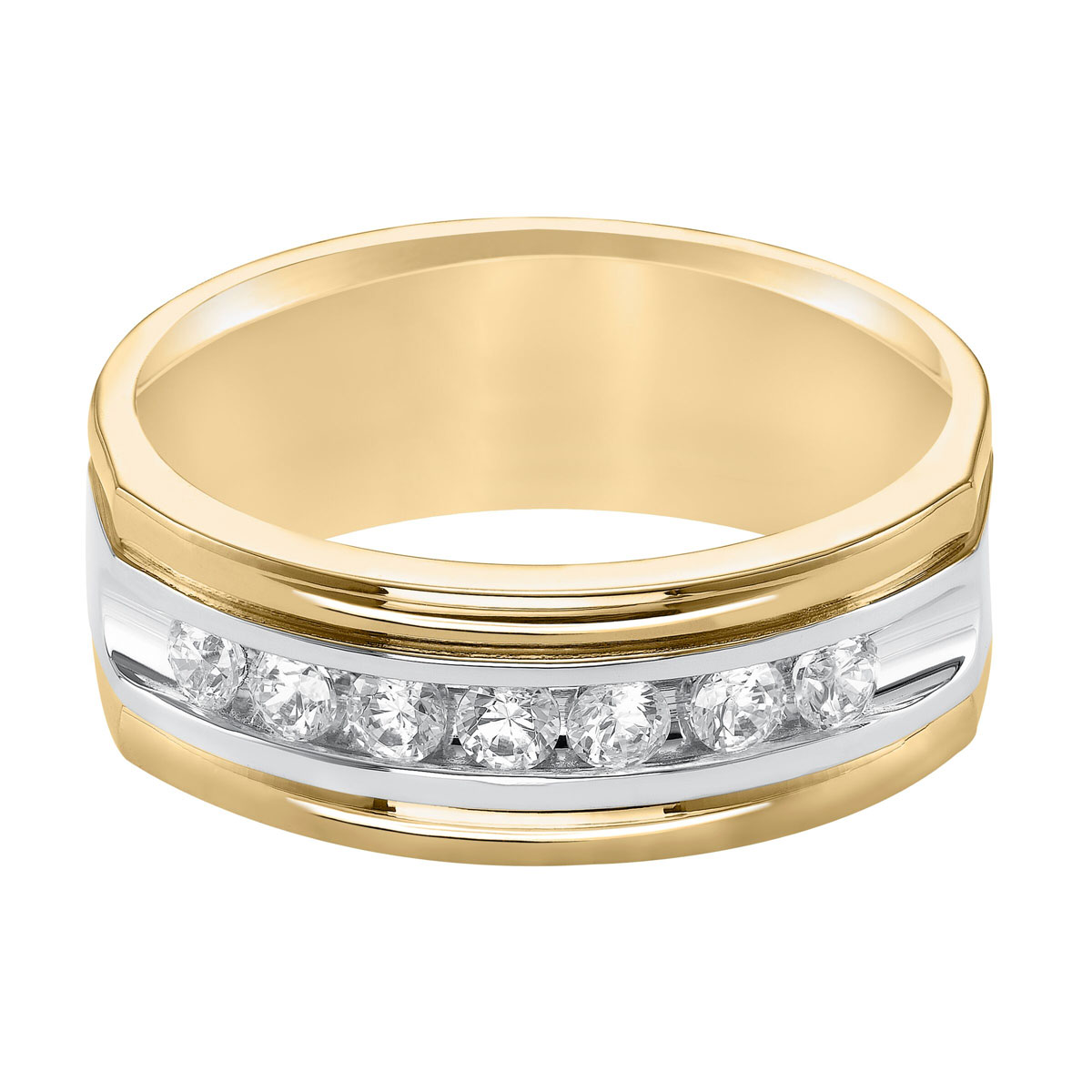 Diamond Channel Set High Polish Wedding Band in Two Tone, Size 10